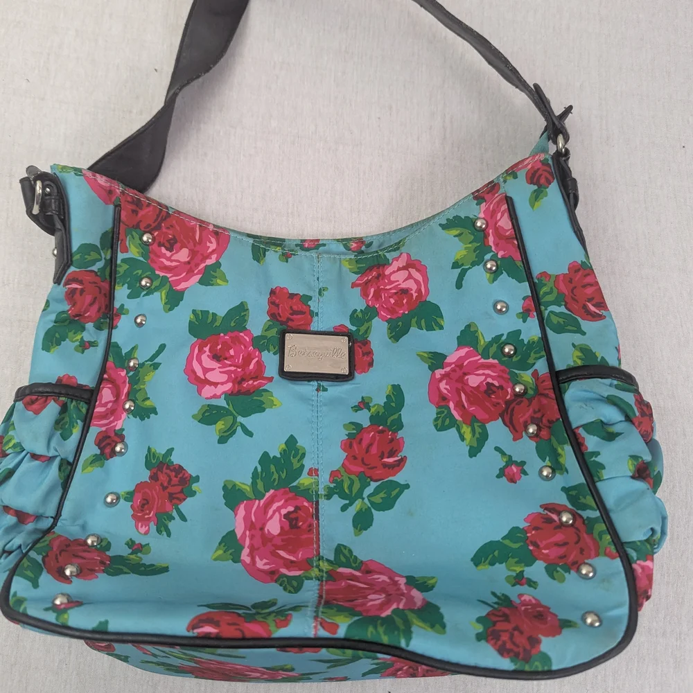 Betsey Johnson Betseyille Red Roses with Blue Background Hobo Bag